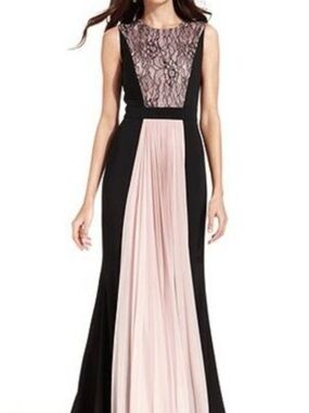 JS Collections Black and Blush Lace Panel Maxi Dress